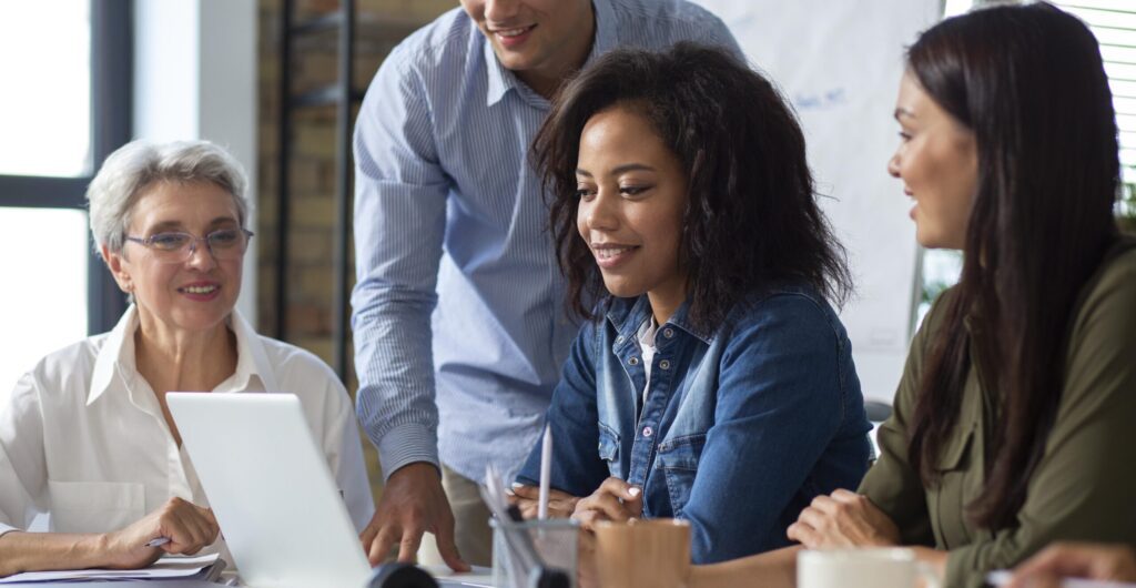 coworkers in an office working together