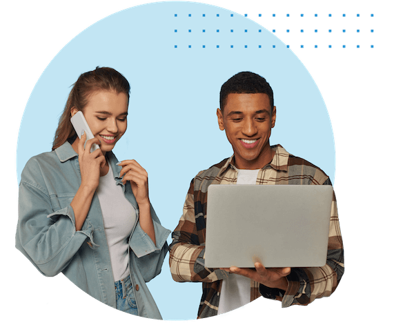 couple on phone and computer